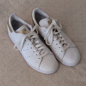 Adidas White and Gold Sneakers Sleek Minimalist Design